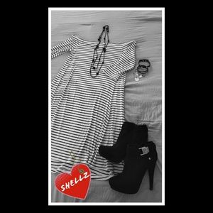 Black & White Off-Shoulder Babydoll Dress